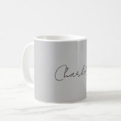 Minimale handgeschreven scriptnaam grijs koffiemok (Voorkant links)