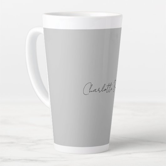 Minimale handgeschreven scriptnaam grijs latte mok (Linkerhoek)