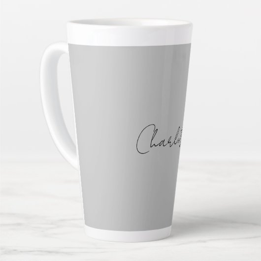 Minimale handgeschreven scriptnaam grijs latte mok (Linkerhoek)