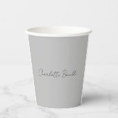 Minimale handgeschreven scriptnaam grijs papieren bekers (Voorkant)