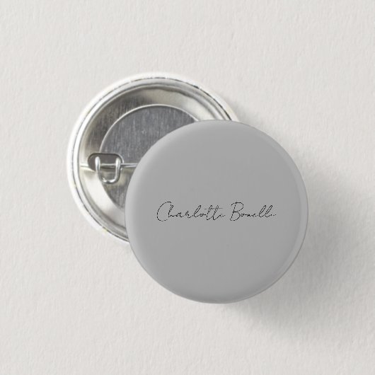 Minimale handgeschreven scriptnaam grijs ronde button 3,2 cm (Voorkant /achterkant)