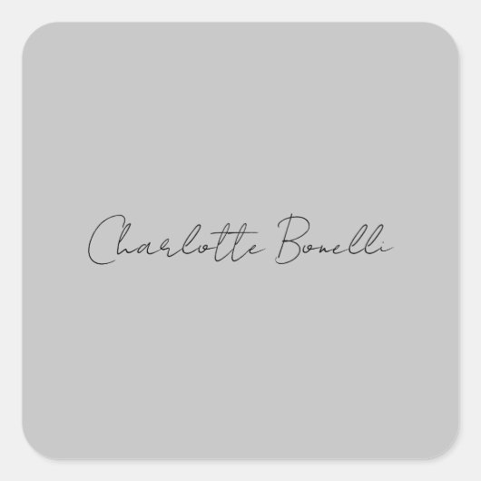 Minimale handgeschreven scriptnaam grijs vierkante sticker (Voorkant)