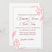 Minimale handgetekende bruiloft kaart (Voorkant / Achterkant)