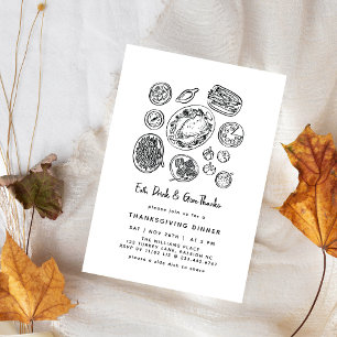 Minimale handgetekende Thanksgiving-diner herfst Kaart