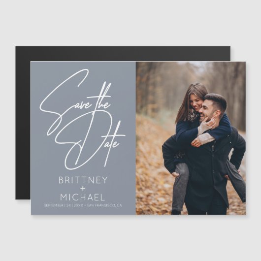 Minimale handmatige foto opslaan Datum blauw (Voorkant / Achterkant)