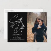 Minimale handmatige foto Opslaan Datum zwart Aankondigingskaart (Voorkant / Achterkant)