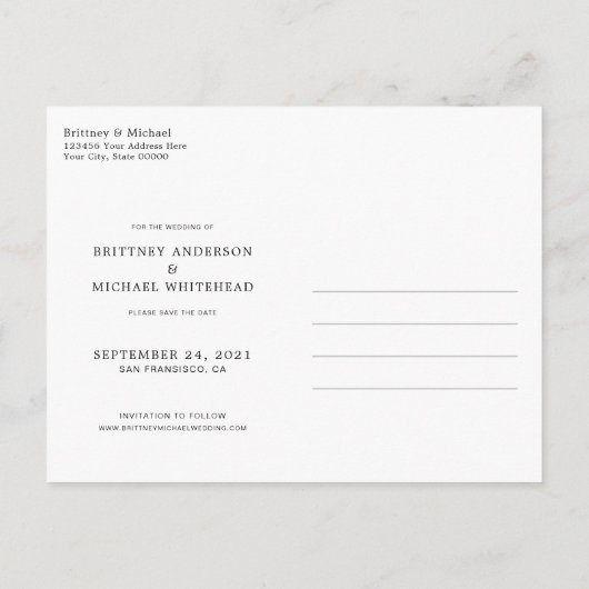 Minimale handmatige foto Opslaan Datum zwart Aankondigingskaart (Achterkant)