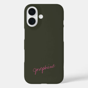 Minimale handmatige letteraanduiding Groene roze A iPhone 16 Hoesje