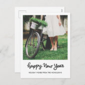 Minimale Happy New Year Handwrite-scriptfoto Feestdagenkaart (Voorkant / Achterkant)