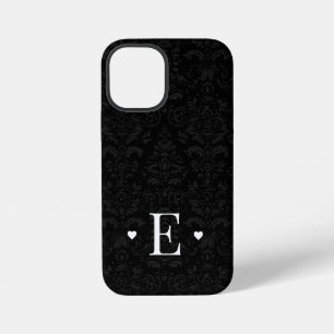 Minimale Hart Chic Initiële Monogram Zwarte Damast iPhone 12 Mini Hoesje