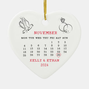 Minimale Hart Kalender Herfst Bruiloft 2024 Keramisch Ornament