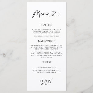 Minimale hart menukaart receptie formeel diner