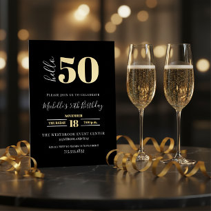 Minimale Hello 50 Script 50ste verjaardag Zwart Go Folie Uitnodiging