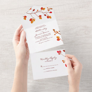 Minimale Herfst Leaf Wedding All in One Uitnodigin All In One Uitnodiging