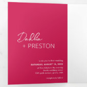 Minimale Hot Pink foto Moderne bruiloft Drieluik Uitnodiging (Binnenzijde eerst)