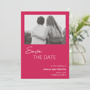 Minimale Hot Pink foto Moderne bruiloft Save The Date