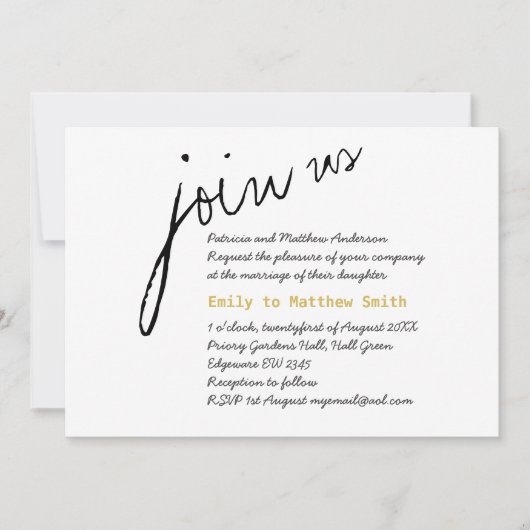 Minimale huwelijksuitnodigingen Modern Script Whit Kaart (Voorkant)