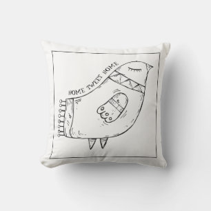 Minimale illustratie van de vogelfolkkunst kussen