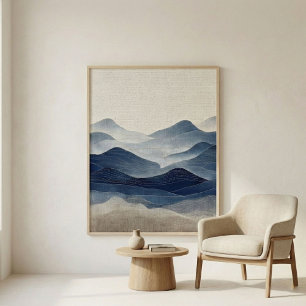 Minimale Indigo Abstracte Landschapskunst Poster
