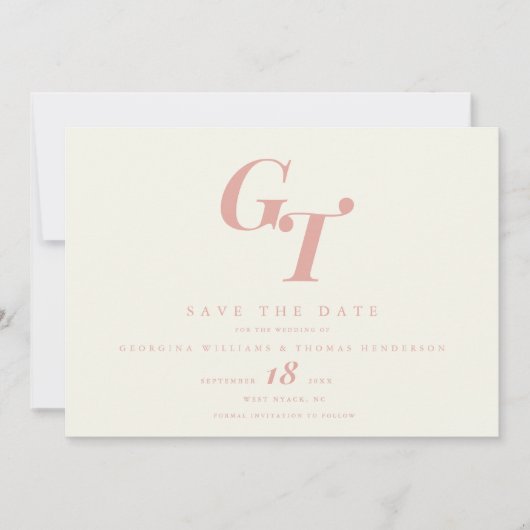 Minimale Initialen | Moderne Chic Perzik Koraal Br Save The Date (Voorkant)