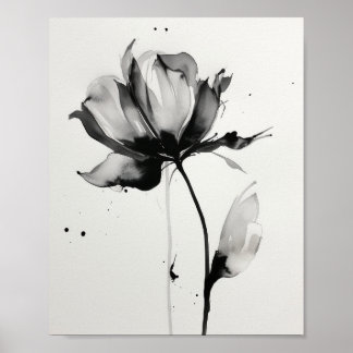 Minimale Ink Flower Abstract Blossom State Poster