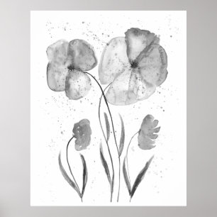 Minimale inktverdieping Waterverf Floral Flowers B Poster