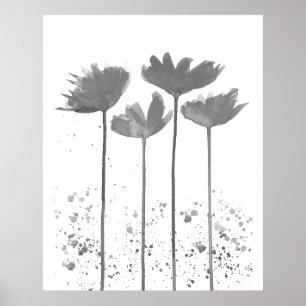 Minimale inktverdieping Waterverf Floral Flowers B Poster
