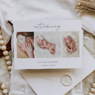 Minimale introductie baby foto aankondigingskaart kaart