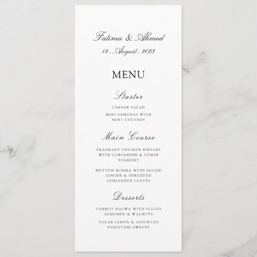 Minimale Islamitische Moslim Nikah Bruiloft Menu (Voorkant)