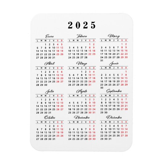 Minimale kalender 2023 in Spaans Witte Rood Magneet (Verticaal)