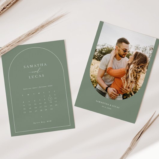 Minimale kalender met boogfoto's Opslaan Datum Kaart