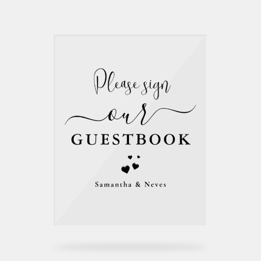 Minimale kalligrafie Aangepaste bruiloft Gastenboe Acryl Bord (Voorkant)