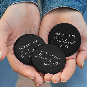 Minimale kalligrafie Bachelorette Party Black Ronde Button 5,7 Cm