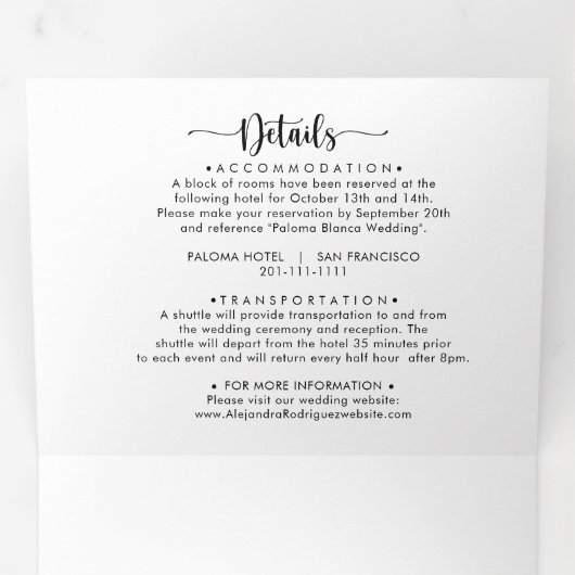 Minimale kalligrafie bruiloft drieluik uitnodiging (Binnenzijde eerst)