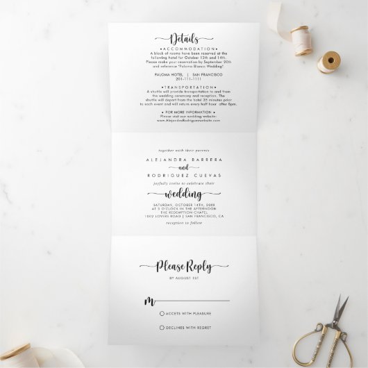 Minimale kalligrafie bruiloft drieluik uitnodiging (Binnen)