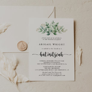 Minimale kalligrafie Eucalyptus Bat Mitzvah Kaart