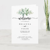 Minimale kalligrafie Eucalyptus Folded Wedding Programma (Voorkant)