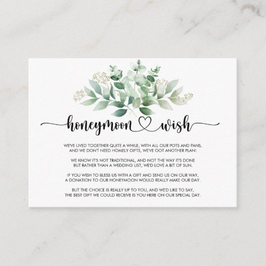 Minimale kalligrafie Eucalyptus Honeymoon Wish Informatiekaartje (Voorkant)