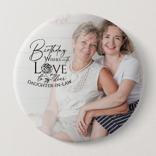 Minimale kalligrafie foto verjaardag schoondochter ronde button 4,0 cm