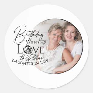 Minimale kalligrafie foto verjaardag schoondochter ronde sticker
