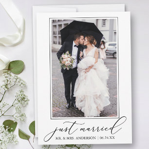 Minimale kalligrafie gewoon gehuwd fotohuwelijk aankondiging