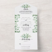 Minimale kalligrafie Groene Eucalyptus Weddenschap All In One Uitnodiging (Binnen)