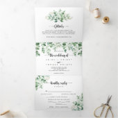 Minimale kalligrafie Groene Eucalyptus Weddenschap Drieluik Uitnodiging (Binnen)