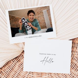 Minimale kalligrafie hello baby aankondigingskaart bedankkaart