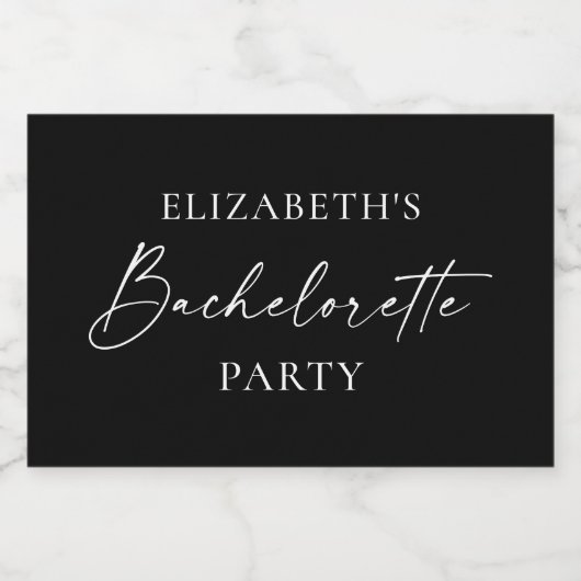 Minimale kalligrafie Ink Bachelorette Black Mini Sparkling Wijnetiket (Enkel label)
