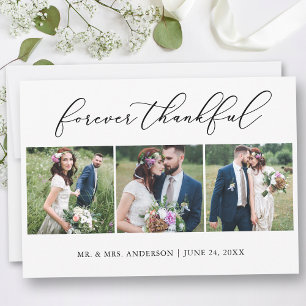 Minimale kalligrafie Thankful 3 Photos Wedding Bedankkaart