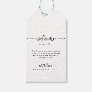 Minimale kalligrafie WelkomstcadeLabels voor wedde Cadeaulabel