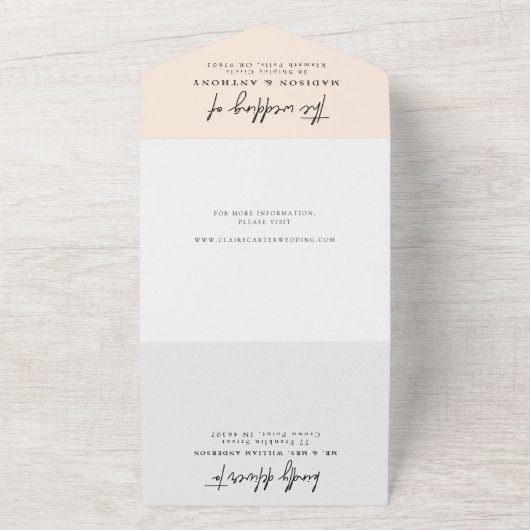 Minimale kalligrafieffoto Alle in één bruiloft All In One Uitnodiging (Buitenkant)