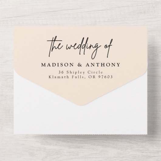 Minimale kalligrafieffoto Alle in één bruiloft All In One Uitnodiging (Achterkant)