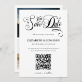 Minimale kalligrafiescript QR Code 3 Foto opslaan Save The Date (Voorkant / Achterkant)